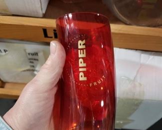 New Piper Hiedseick sangria pitcher & 5 red slanted shaped glasses  