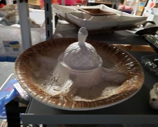 Haeger Pottery 5 compartment ceramic serving bowl tray with lid #8268 