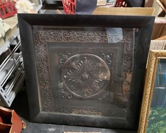 Framed ornate embossed metal wall art decor 24.75" x 24.75 
