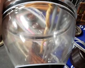 Mid Century Clear mixer bowl with black & white trim on top & bottom 