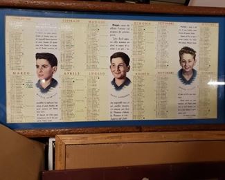 Vintage 1962 Italian calendar framed  