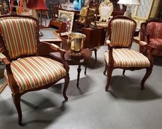 (2) Solid cherry striped padded fabric armchairs 