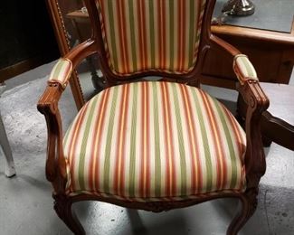 (2) Solid cherry striped padded fabric armchairs 