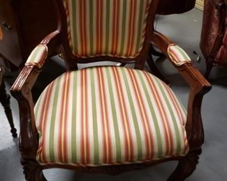 (2) Solid cherry striped padded fabric armchairs 