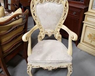 Italian French Provincial cream padded fabric armchair 