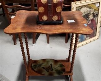 Small solid wood accent table with spindle legs 26.5"W x 17.5"D x 29.5"H 