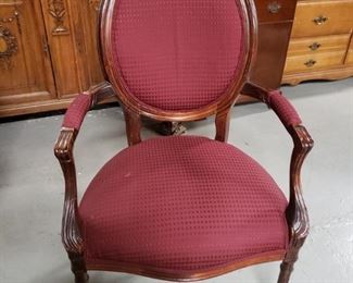 Bassett Solid wood frame burgundy padded fabric back & seat armchair 