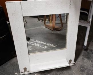Custom wall mount mirror with shelf & hooks 18.75" W x 22.5"H 