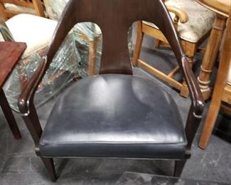 Solid wood black vinyl padded seat curved back arm chair 