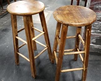 (2) Shabby chic solid wood bar stools 13" diameter x 29"H 