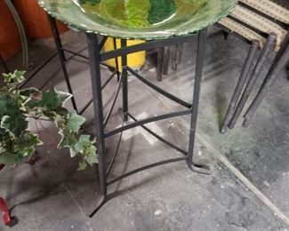 Black painted metal with green glass bowl stand 27"H x 12"diameter 