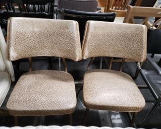 2 MCM vinyl padded fabric kitchen chairs 