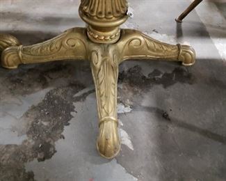 2 Cream vinyl padded swivel chairs with gold ornate bases 