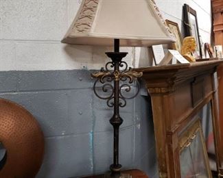 Ornate Black painted table lamp with shade 
