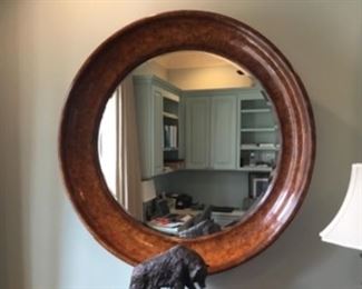 Round mirror burl wood style 50” diam