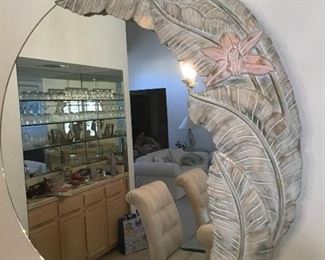 $ 95,       large round mirror with palm decor