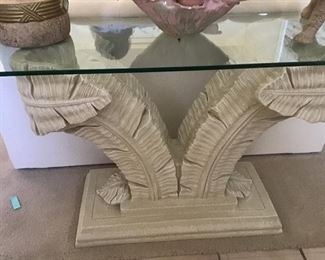 palm console table, glass top, $185