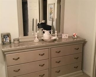 Double dresser with mirror, faux marble top