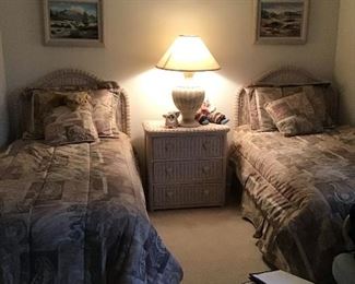 wicker twin headboards and nightstand. 