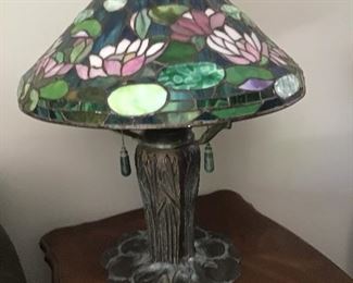 tiffany style -Water Lily lamp  25”h x 22 w,  3 lights agate pulls, $350