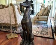 Pair of Bronze Seated Whippet 4 ft. Statue w/ Marble Base and Tray
