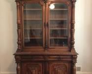 Antique French Carved Oak Cabinet with Leaded Glass