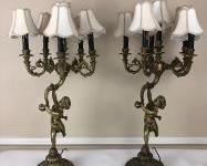 19th Century Antique French Bronze Figural Pair of Candelabra / Lamps