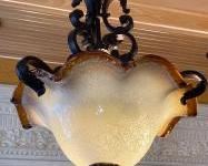 Pair of Murano Fluted Edge Glass and Iron Pendant Lights