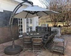 Kircodan Wooden Patio Set - Table, 10 Chairs, Serving Cart with the Sun Garden Easy Sun Parasol