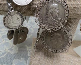 Sterling silver coin bracelets.