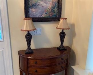 Demilune table (36” wide, 13.5” deep, 32” tall) (artwork not for sale) - $150 or best offer.