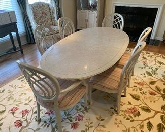 Henredon dining table with 8 chairs (4 side chairs & 4 arm chairs) (80” long, 44” wide - also comes with 21” leaf) - $1,000 or best offer.