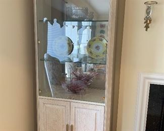 Henredon china cabinets with glass shelving and mirrored back (pair) (82.5” tall, 34” wide, 18” deep) - $500/each or best offer.