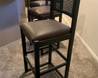Leather seat, cane back modern bar stools (5) (17” wide, 17.5” deep, 30.5” seat height) - $75/each or best offer.