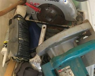 Skilsaw! Other saw! LOTS of SAWS! Even hand saws! A table saw! BAND SAW! MITER SAW! We are the epicenter of saws!