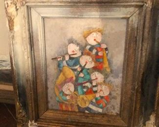 What home is complete without a painting of clowns playing bagpipes?