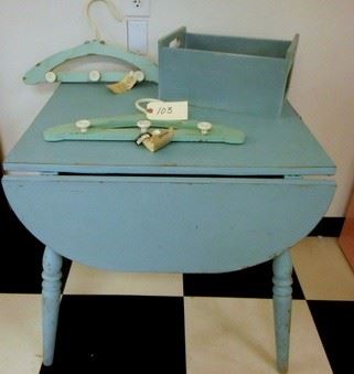 Lot 103 Turquoise Table Wood Box Two Wooden Hangers