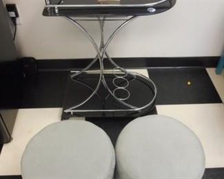 Lot 107 Acrylic Tea Cart with Two Tufted Foot Stools