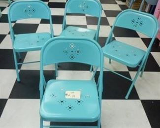 Lot 119 Group of 4 Turquoise Folding Chairs with Cut Out Designs