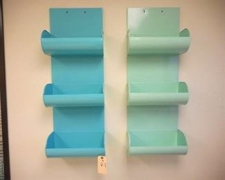 Lot 136 Two different shades of blue metal wall hanging caddies
