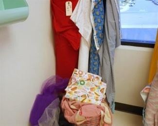 Lot 137 Bolts of fabric with wire basket some tulle