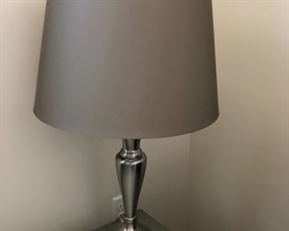 There is a pair of these Silver and Grey Lamps.26" tall and the shade is 14" in diameter