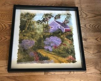 Watercolor Batik on Rice Pater by Marcia McKinzie. "Purple House". 