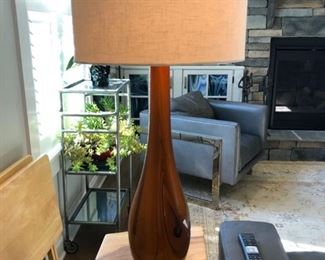 Hand Blown Glass Lamp is 32"tall and the shade is 15" diameter.