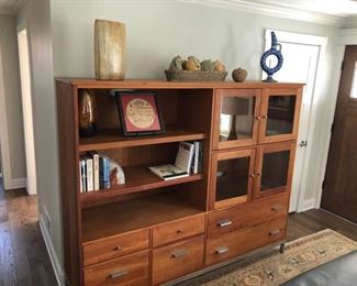 Book Case and Display Cabinet in Solid Cherry with Chrome.  77.5"l x 19.5"w x 64.5"h by Room&Board, Handcrafted in Wisconsin. This is one piece and cannot be broken into smaller pieces.