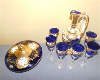 Egermann Czech  Crystal wine pitcher and 6 glasses plus Egermann Czech Crystal bowl