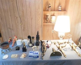Wall sconces, candlestick phone, and various decor