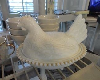 Of course...every sale must have a milk glass chicken!