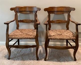 Pair of Wood Armchairs with Rush Seats