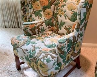 Wingback Chair with Quilted Floral Upholstery 